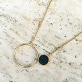 Necklace with Nephrite Jade and Gold Plated Silver Circle