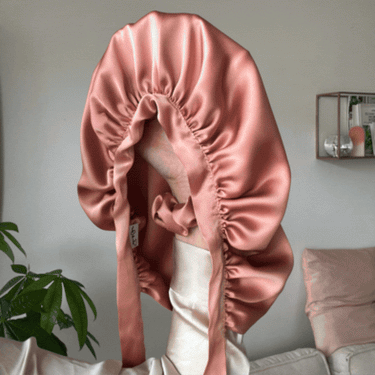 Bonnet de nuit en soie upcyclée double épaisseur + trousse en velours côtelé upcyclé Hermès offerte