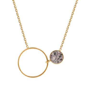 Circle necklace with pink Rodingite and Gold plated Silver.