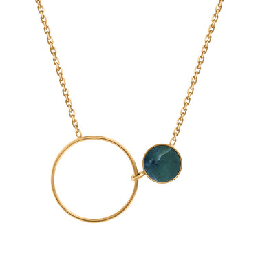 Necklace with Nephrite Jade and Gold Plated Silver Circle
