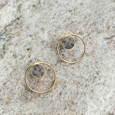 Circle and Rodingite and Gold Plated Silver Earrings.