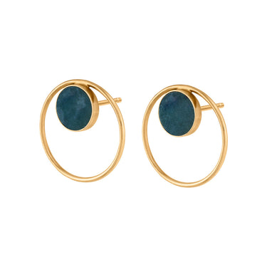 Circle Earrings with Nephrite Jade in Gold Plated Silver