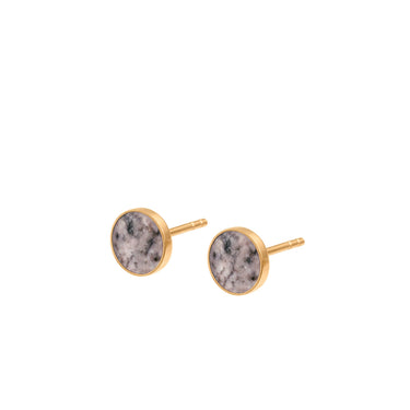 Small Gold Stud Earrings with Pink Rodingite Stone