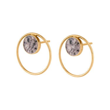 Circle and Rodingite and Gold Plated Silver Earrings.