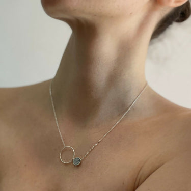 Picasso Grey Dolomite and Circle Silver Necklace