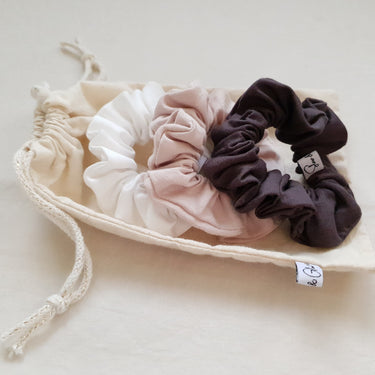 Trio of organic & fair trade satin scrunchies