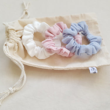 Trio of organic & fair trade satin scrunchies