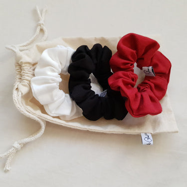 Trio of organic & fair trade satin scrunchies