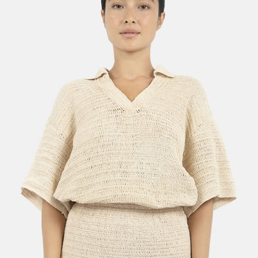 Sedona - Crochet Polo Top - Natural